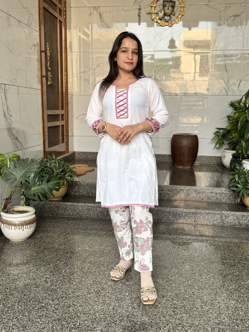 Linen-Cotton Kurta Set with Printed Bottoms | Summer Comfort - Image 5